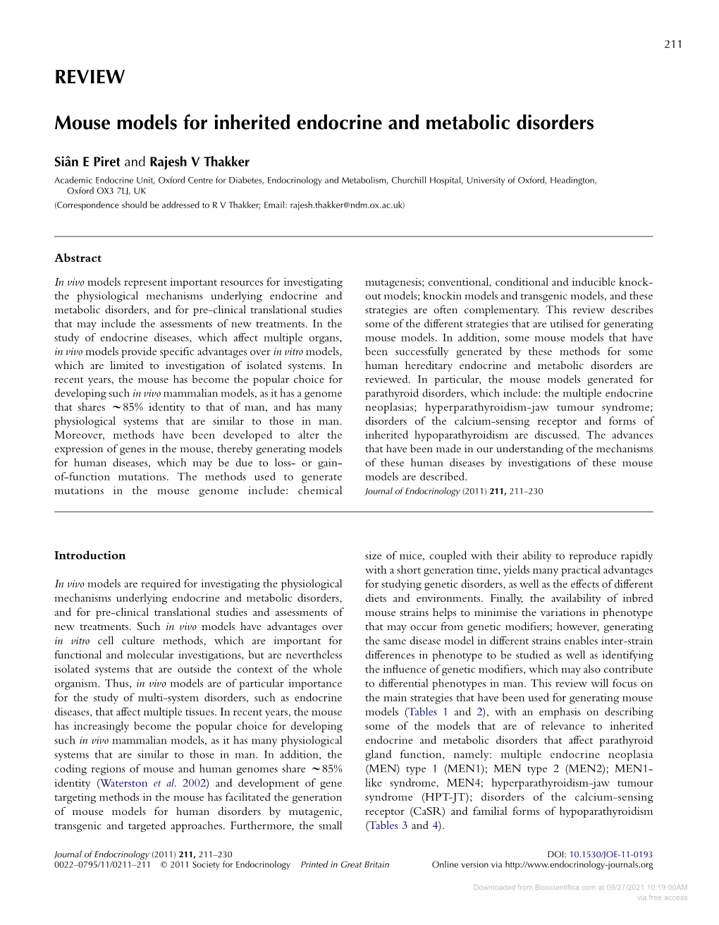 REVIEW Mouse Models for Inherited Endocrine and Metabolic Disorders