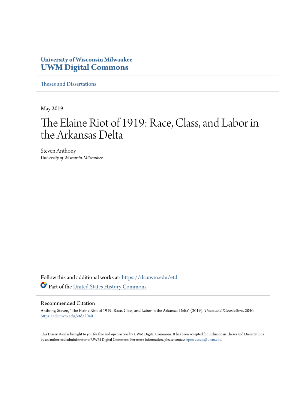 The Elaine Riot of 1919: Race, Class, and Labor in the Arkansas Delta