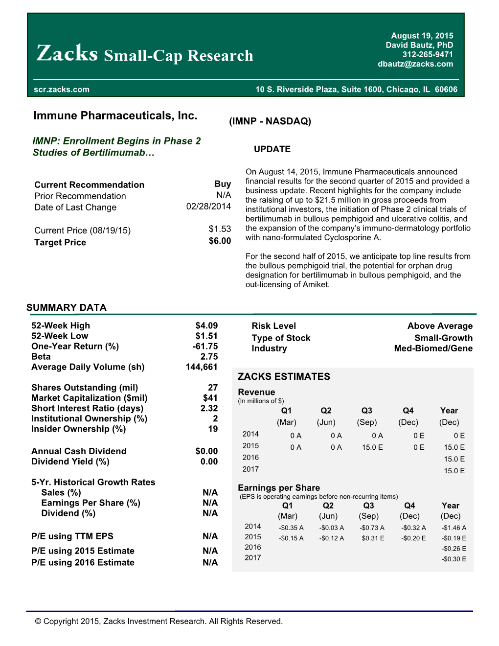 Small-Cap Research Dbautz@Zacks.Com