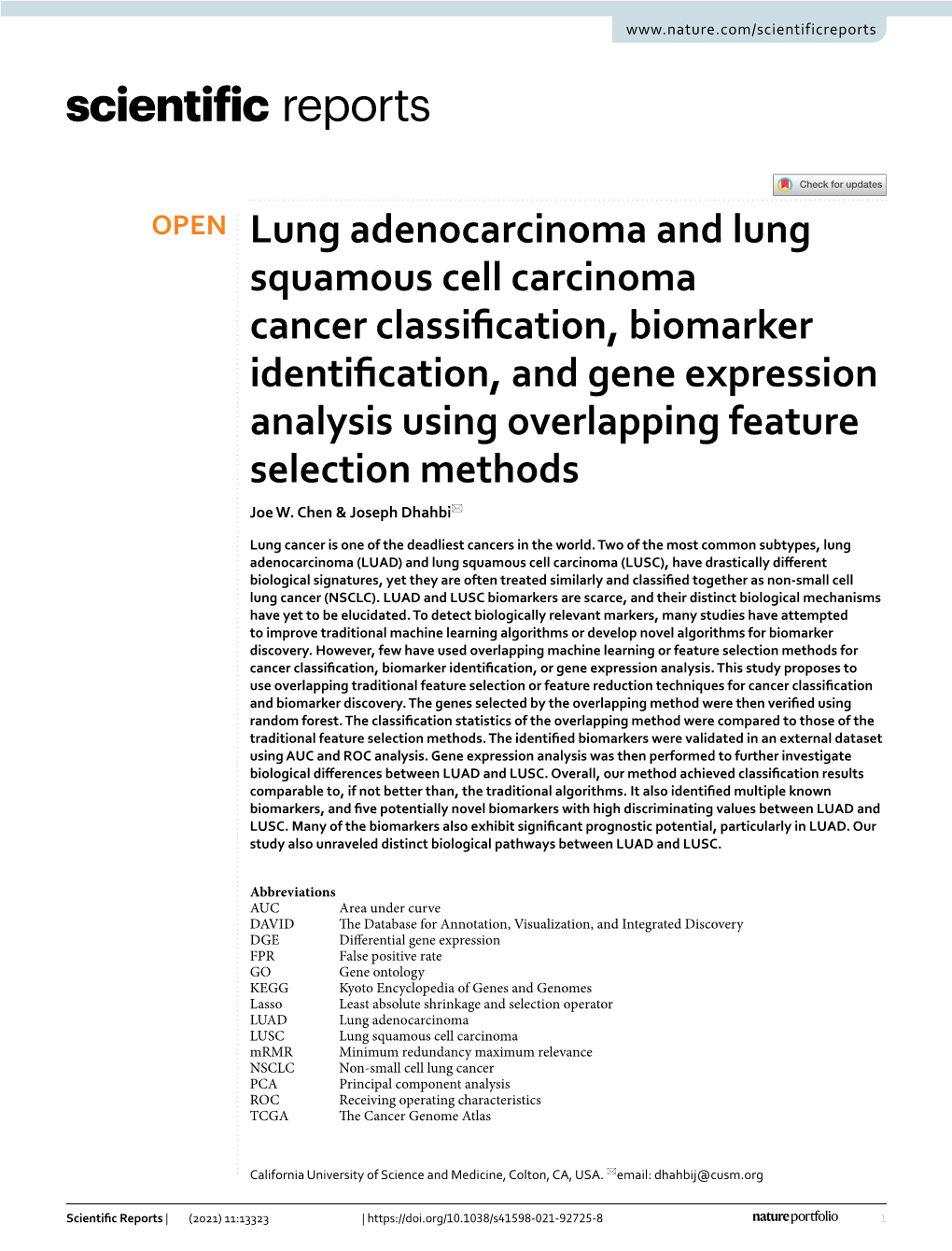 Lung Adenocarcinoma and Lung Squamous Cell Carcinoma Cancer