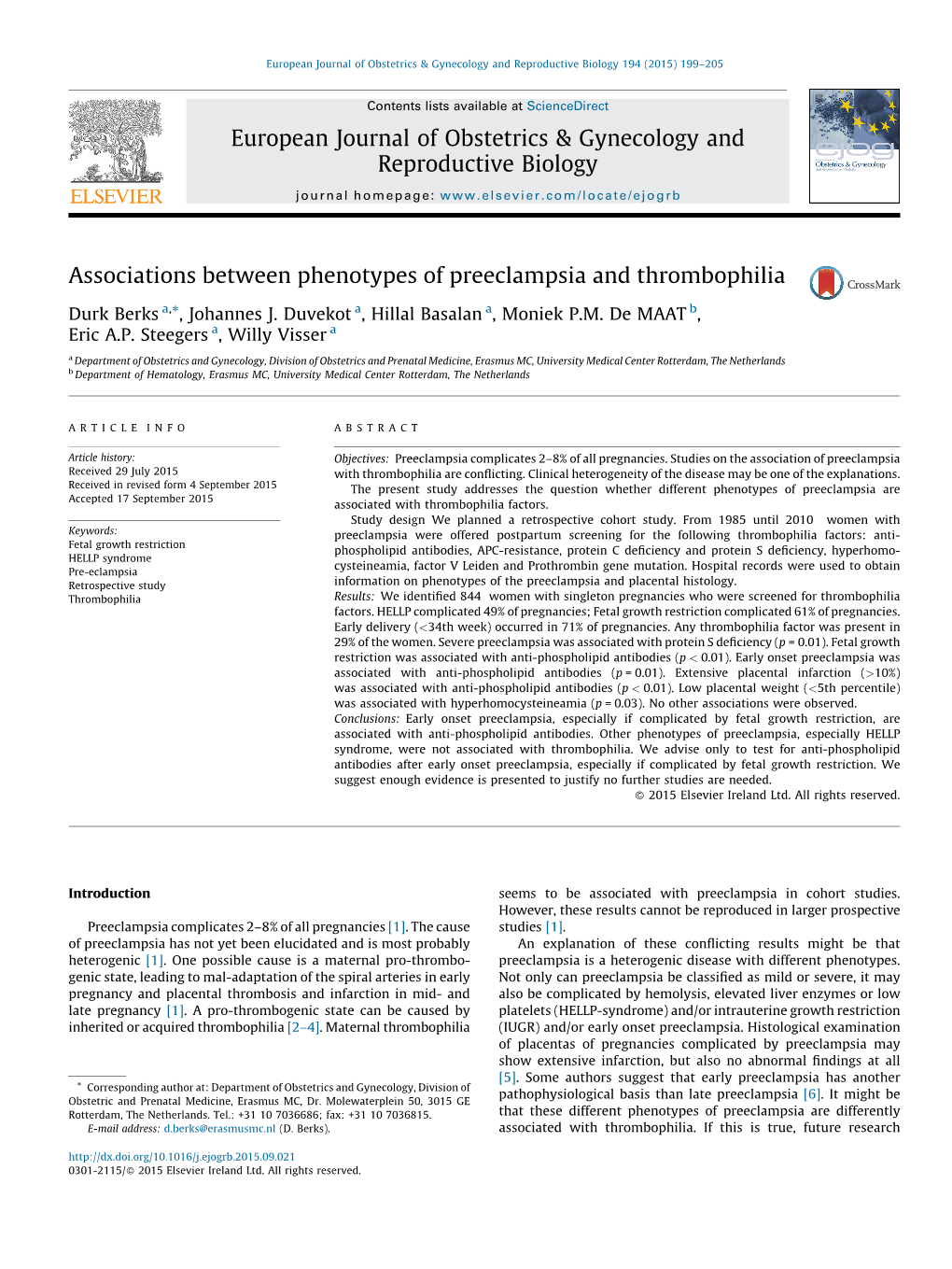 Associations Between Phenotypes of Preeclampsia and Thrombophilia