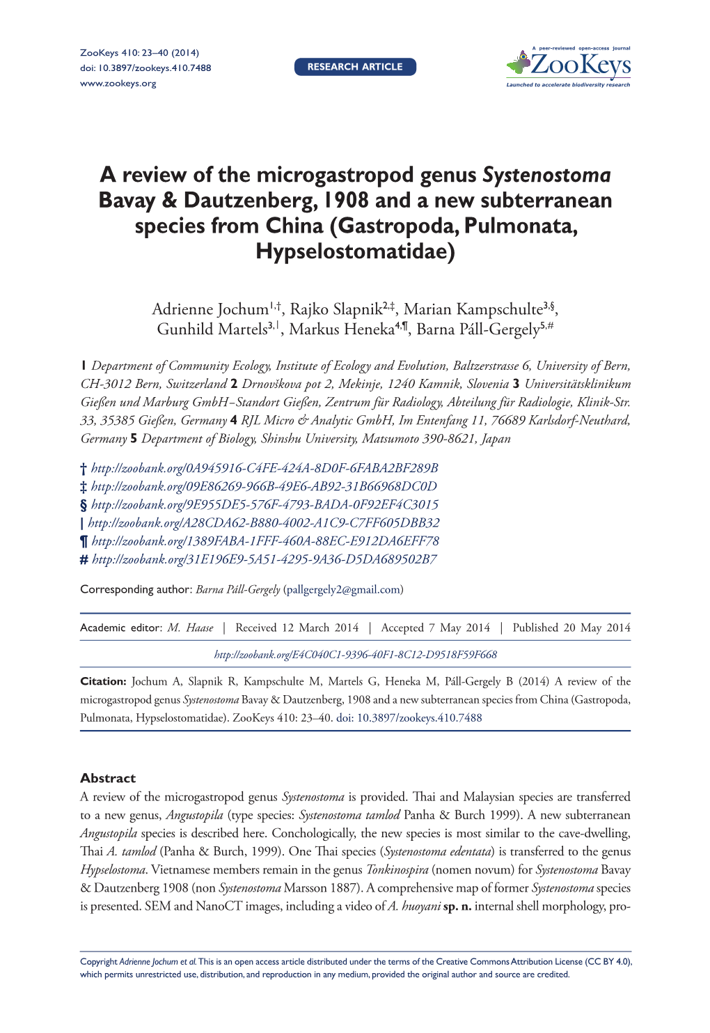 A Review of the Microgastropod Genus Systenostoma Bavay & Dautzenberg, 1908 and a New Subterranean Species from China (Gastropoda, Pulmonata, Hypselostomatidae)