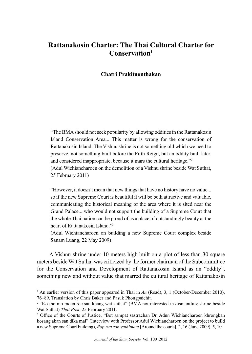 Rattanakosin Charter: the Thai Cultural Charter for Conservation1