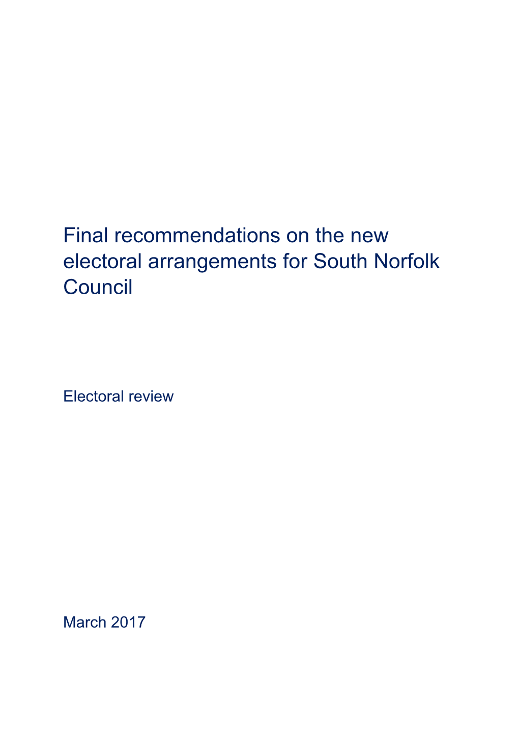 Final Recommendations on the New Electoral Arrangements for South Norfolk Council