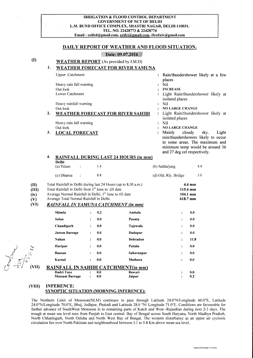 Daily Report of Weather and Flood Situation