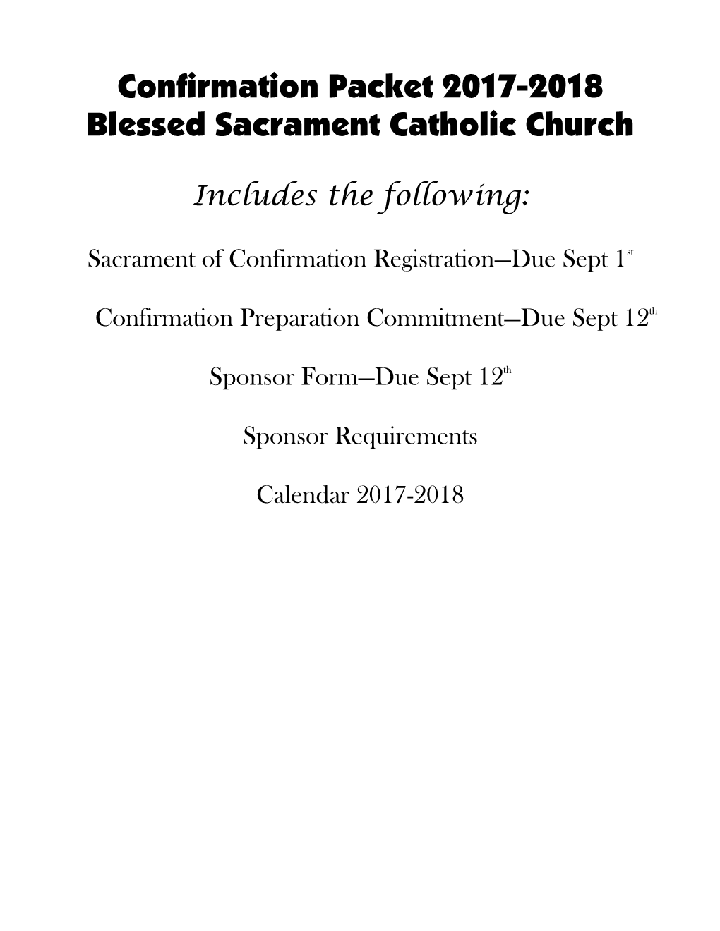 Confirmation Packet 2017-2018 Blessed Sacrament Catholic Church