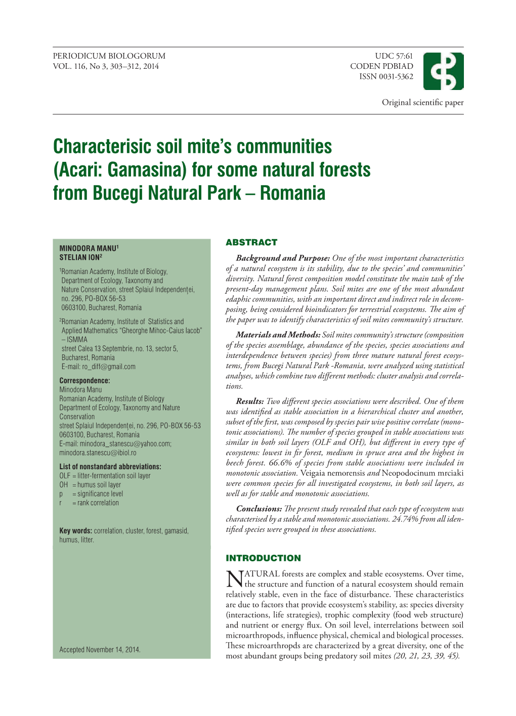 Characterisic Soil Mite's Communities (Acari: Gamasina) for Some Natural