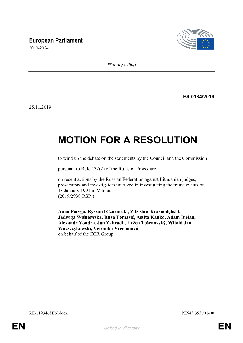 En En Motion for a Resolution