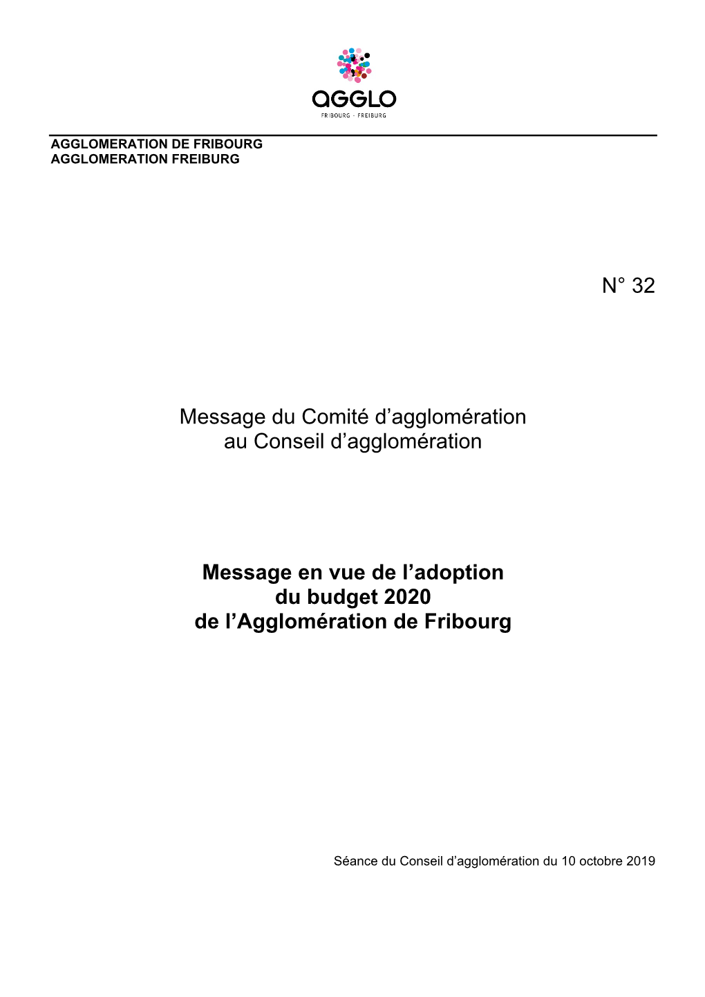 Message N° 32 (2016-2021) Du Comité D’Agglomération Du 12 Septembre 2019,  Le Préavis De La Commission Financière