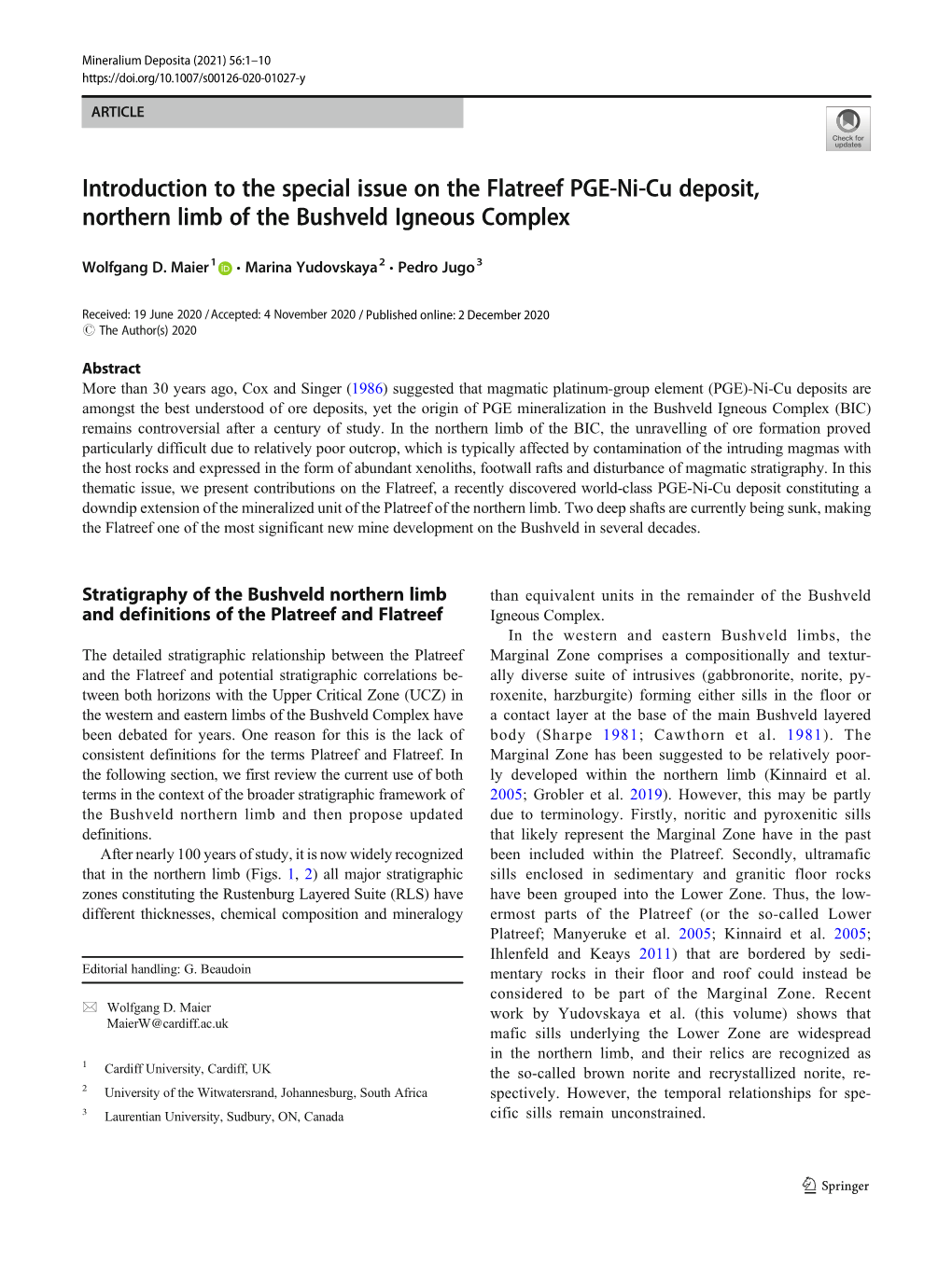 Introduction to the Special Issue on the Flatreef PGE-Ni-Cu Deposit, Northern Limb of the Bushveld Igneous Complex