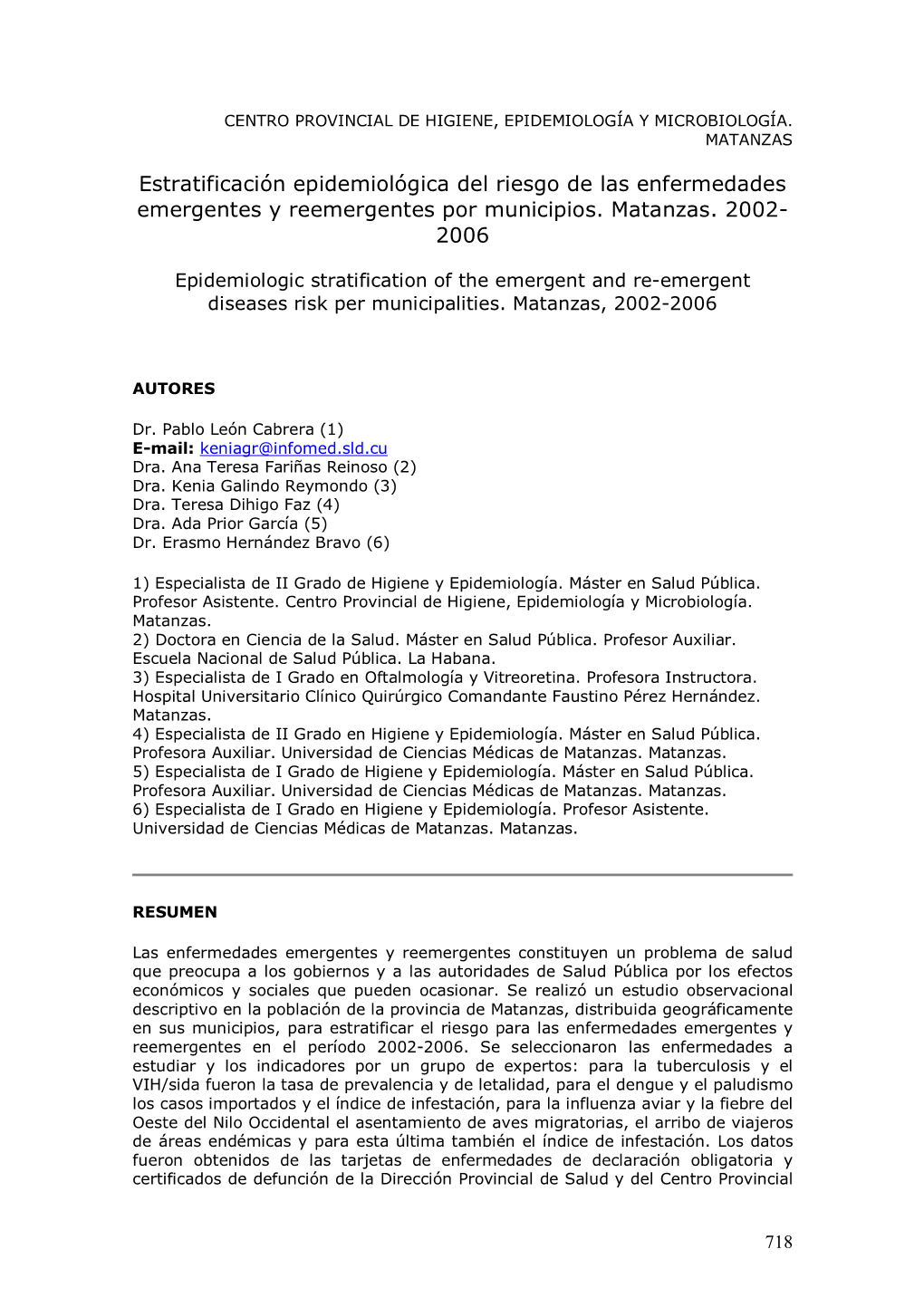 Estratificación Epidemiológica Del Riesgo De Las Enfermedades Emergentes Y Reemergentes Por Municipios