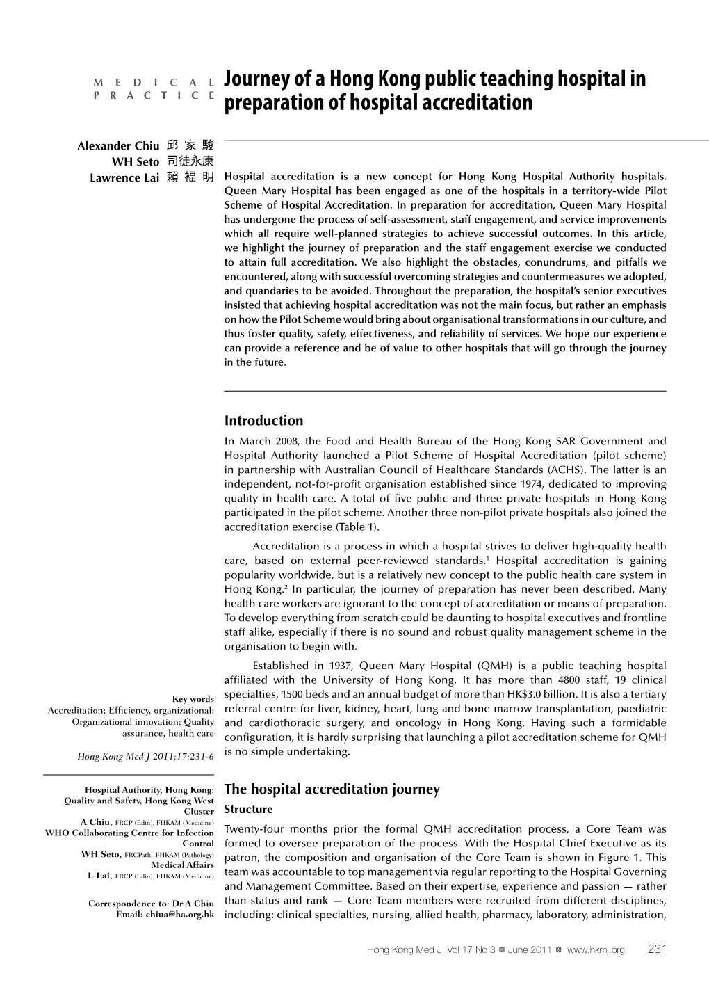 Journey of a Hong Kong Public Teaching Hospital in Preparation Of