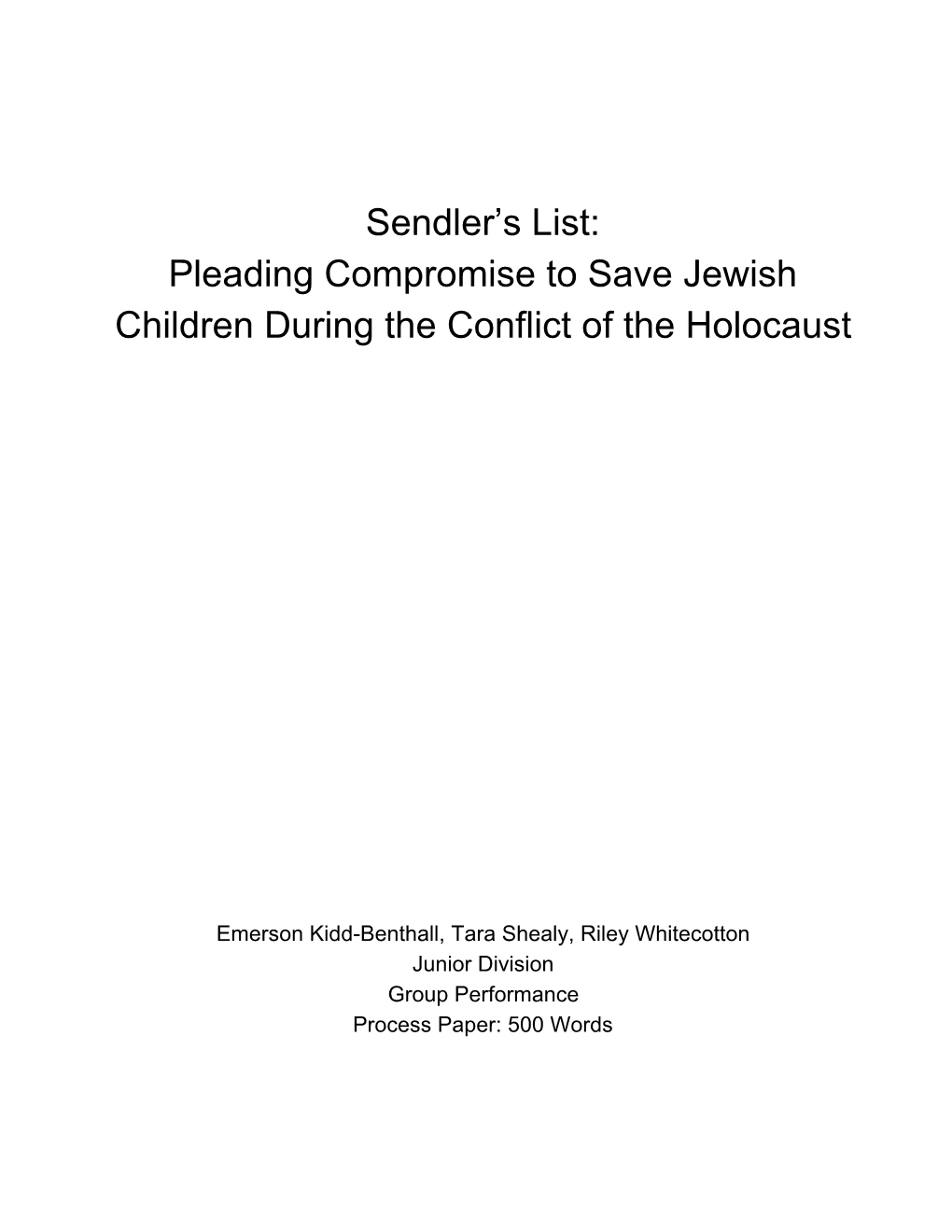 Sendler's List: Pleading Compromise to Save Jewish Children During The