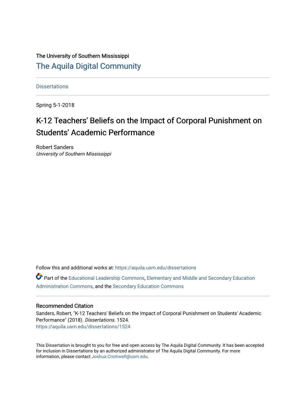 K-12 Teachers' Beliefs on the Impact of Corporal Punishment on Students' Academic Performance