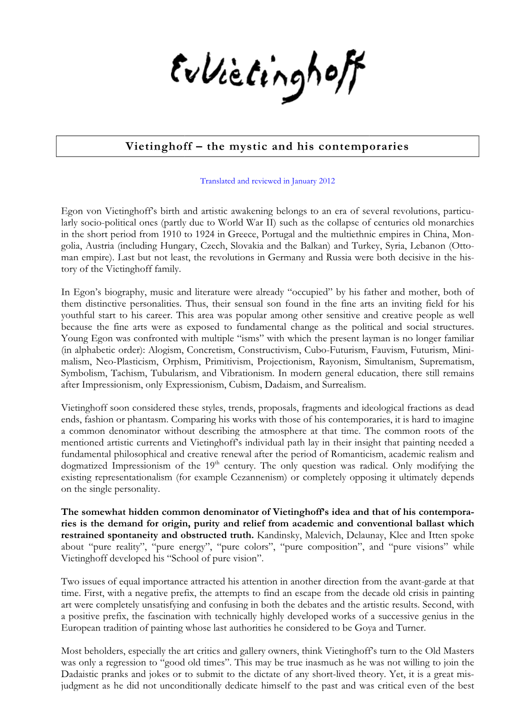 Vietinghoff Vietinghoff – the Mystic and His