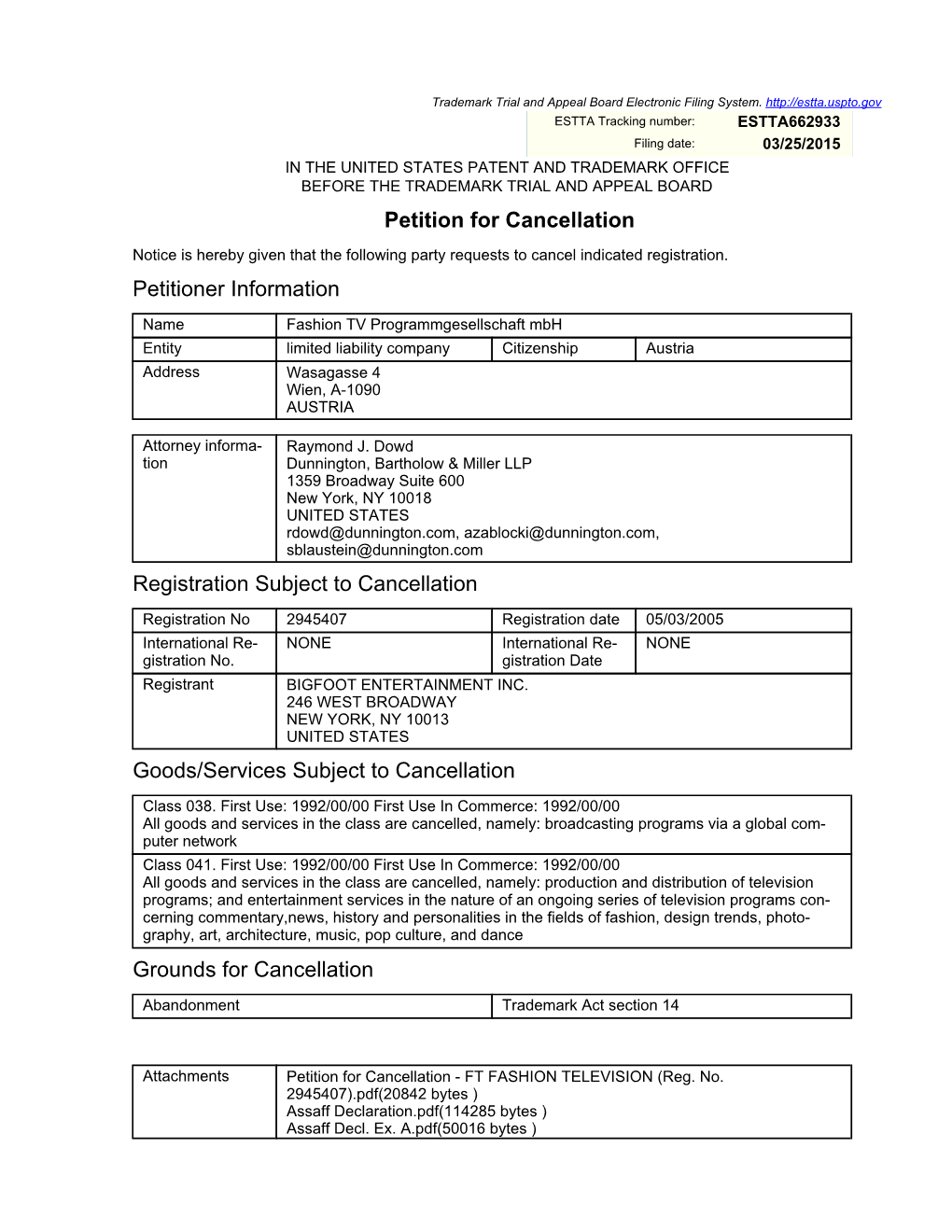 Petition for Cancellation Petitioner Information