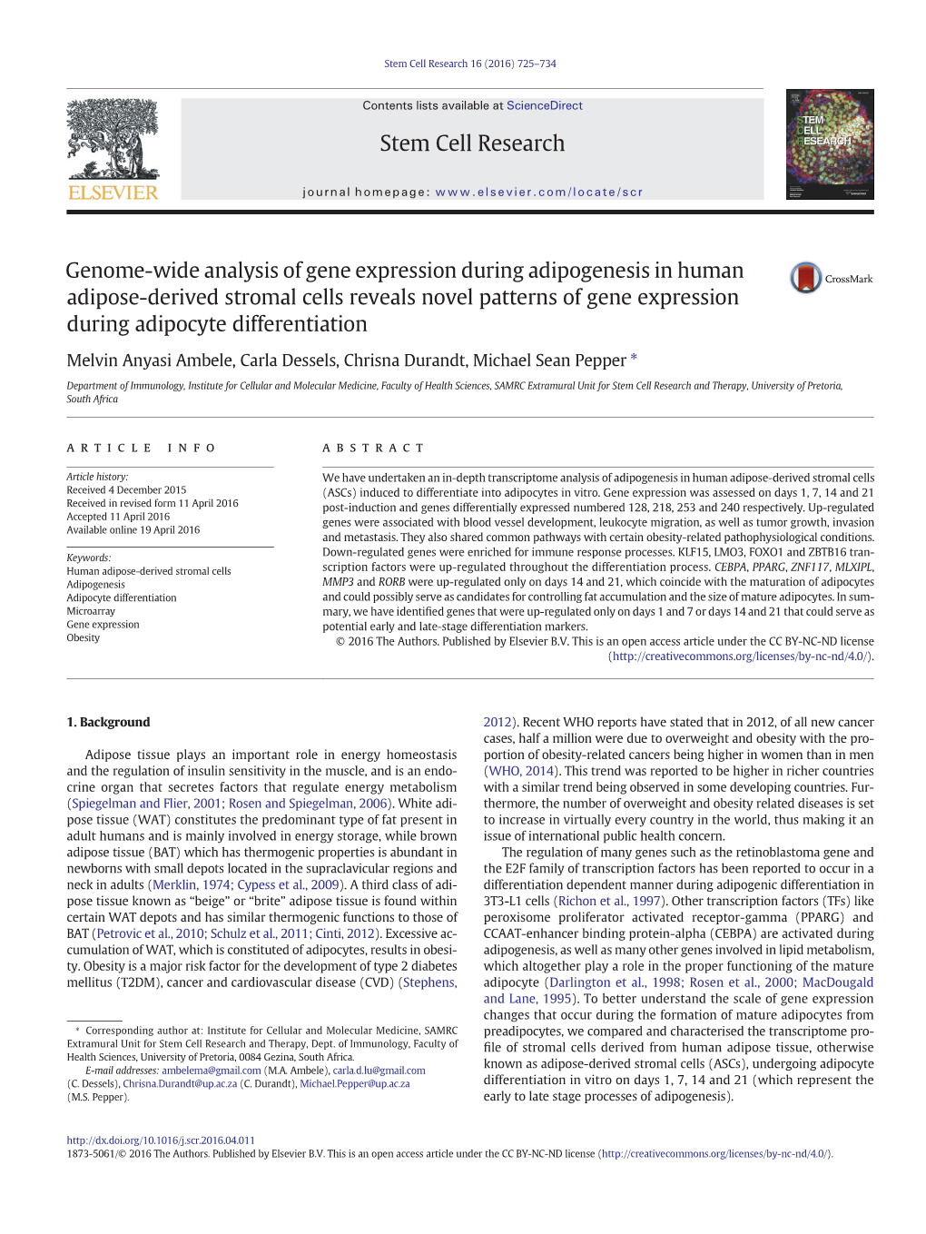 Genome-Wide Analysis of Gene Expression During Adipogenesis in Human Adipose-Derived Stromal Cells Reveals Novel Patterns Of