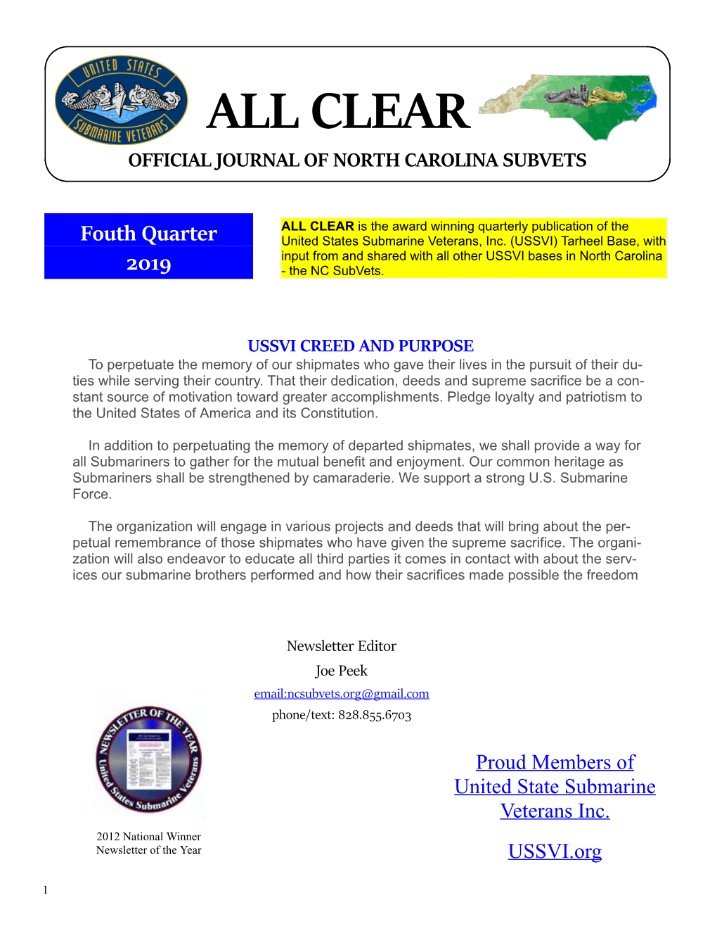 All Clear Official Journal of North Carolina Subvets