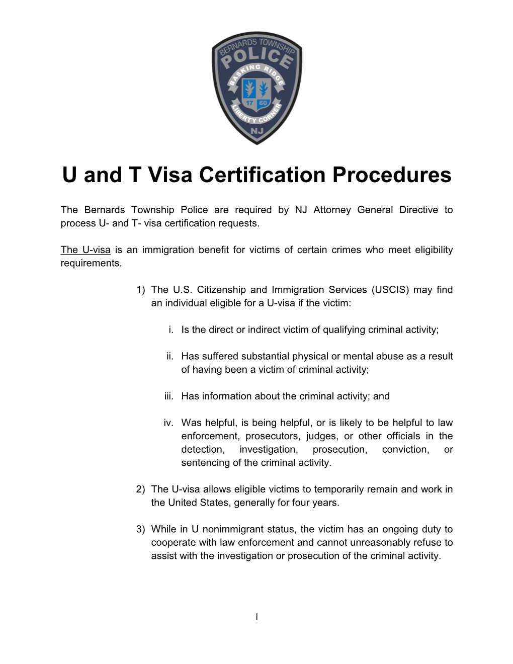 U & T Visa Certification