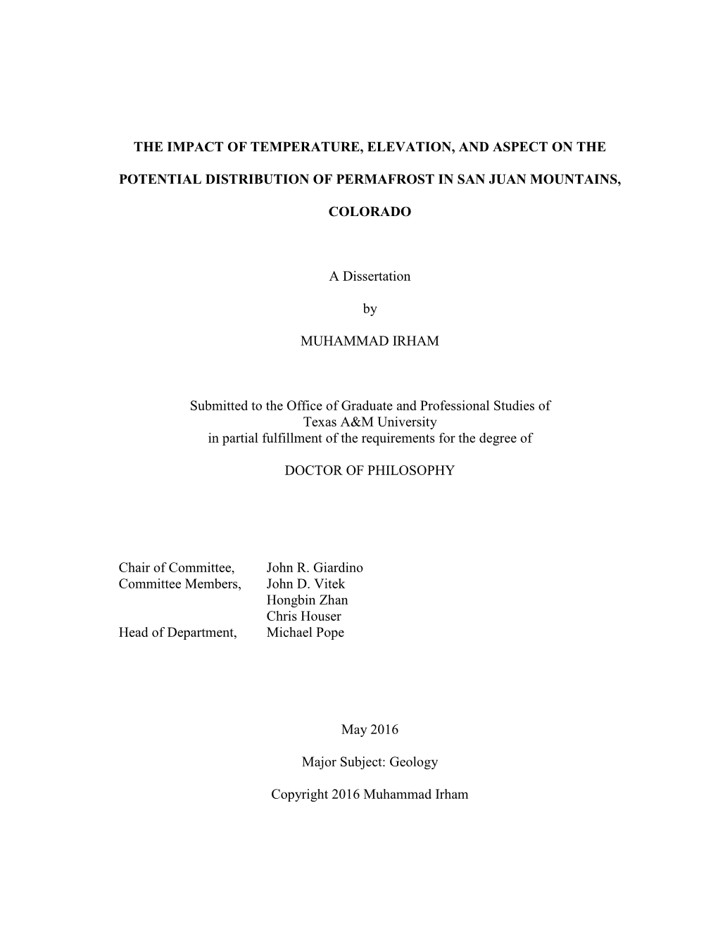 The Impact of Temperature, Elevation, and Aspect on The