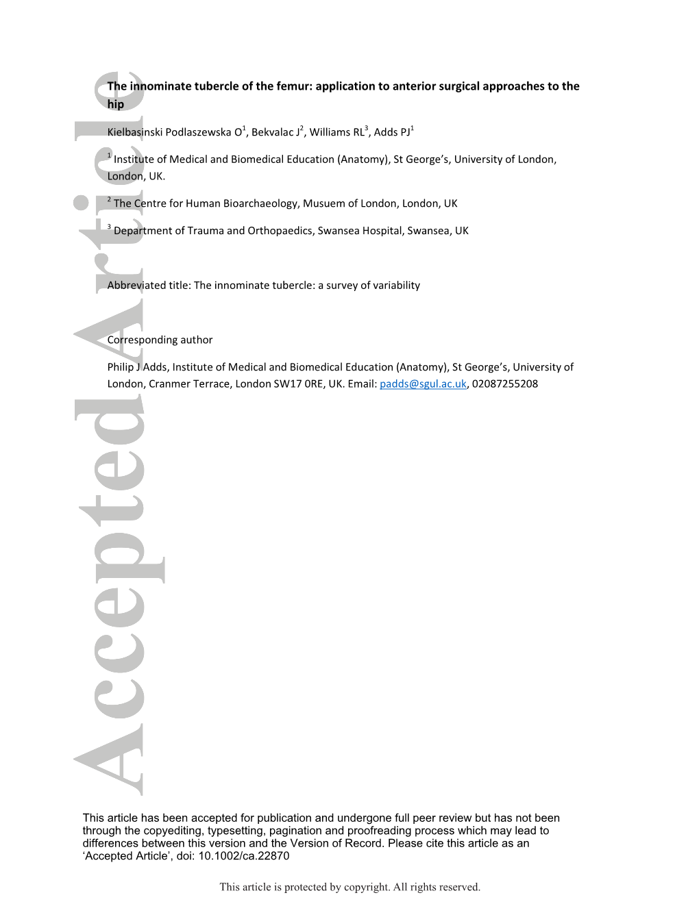 The Innominate Tubercle of the Femur: Application to Anterior Surgical Approaches to the Hip