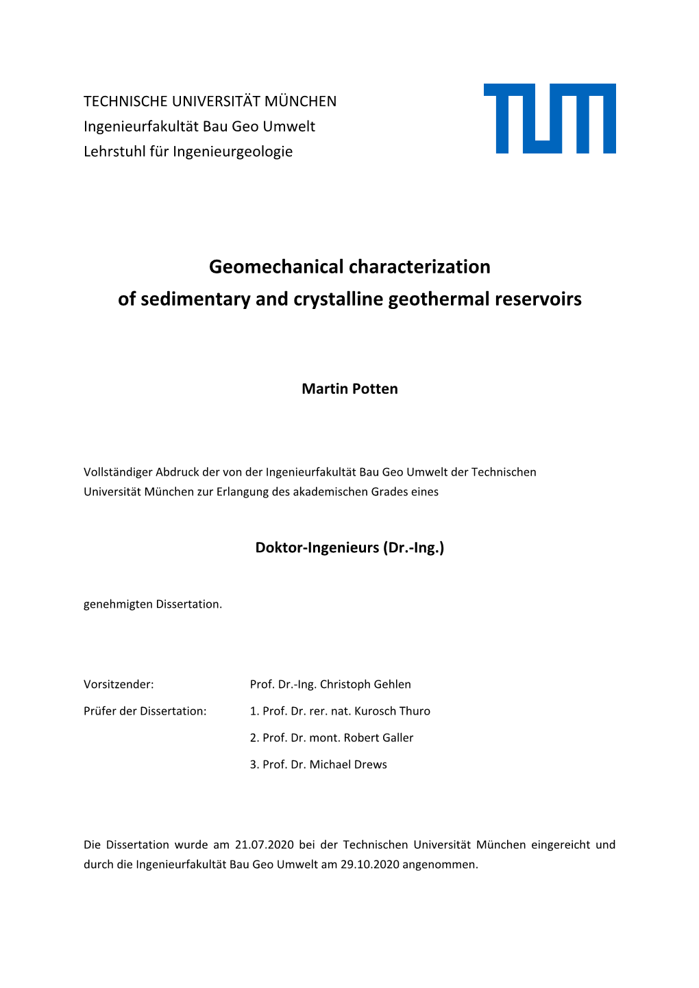 Geomechanical Characterization of Sedimentary and Crystalline Geothermal Reservoirs