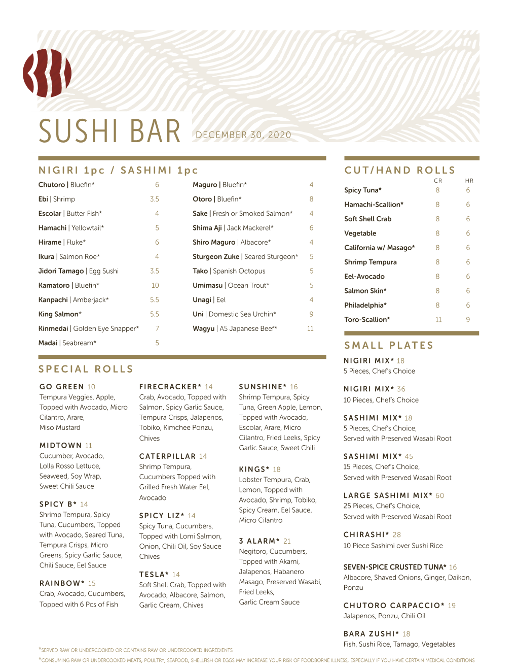 Sushi Bar December 30, 2020