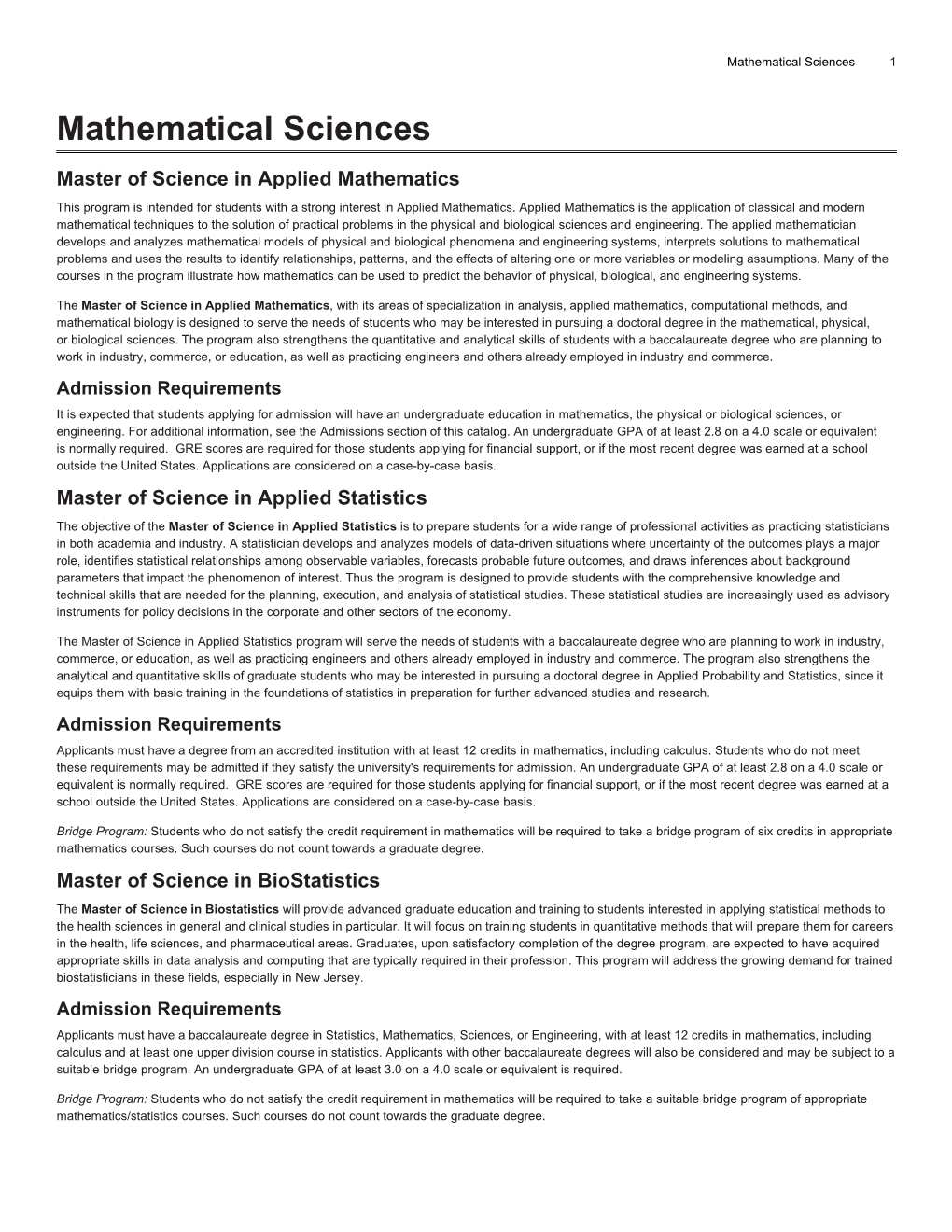 Mathematical Sciences 1