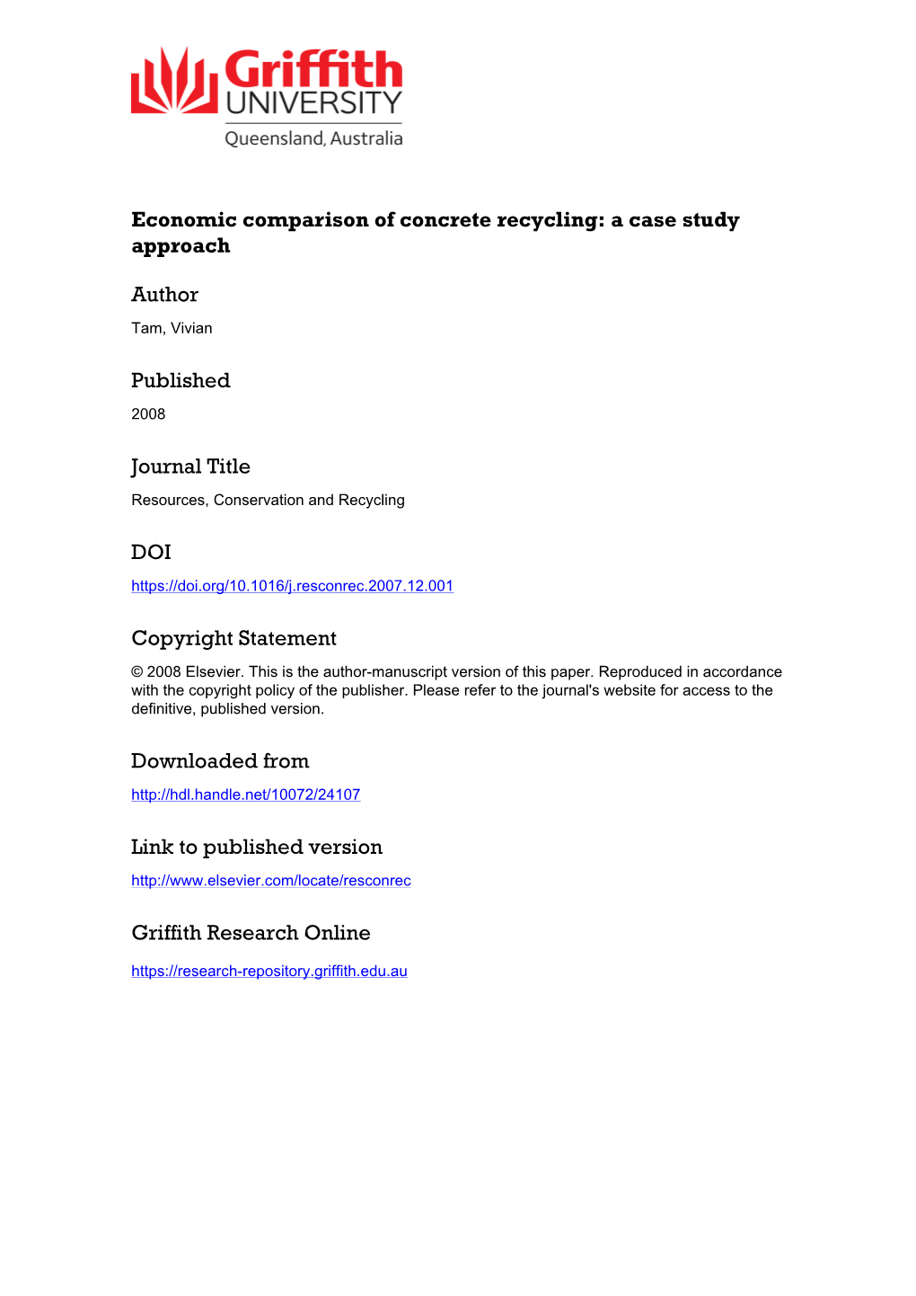 Economic Comparison of Concrete Recycling: a Case Study Approach