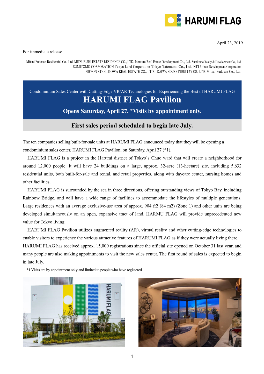 HARUMI FLAG Pavilion Opens Saturday, April 27