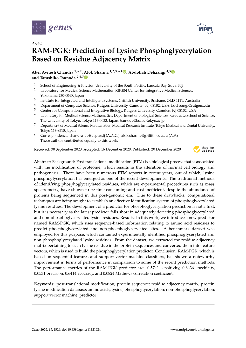 Prediction of Lysine Phosphoglycerylation Based on Residue Adjacency Matrix