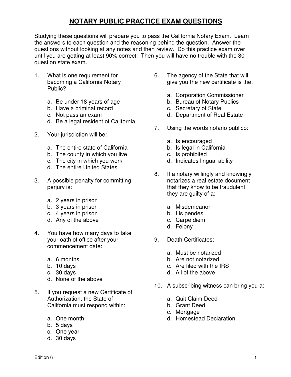 Notary Public Practice Exam Questions