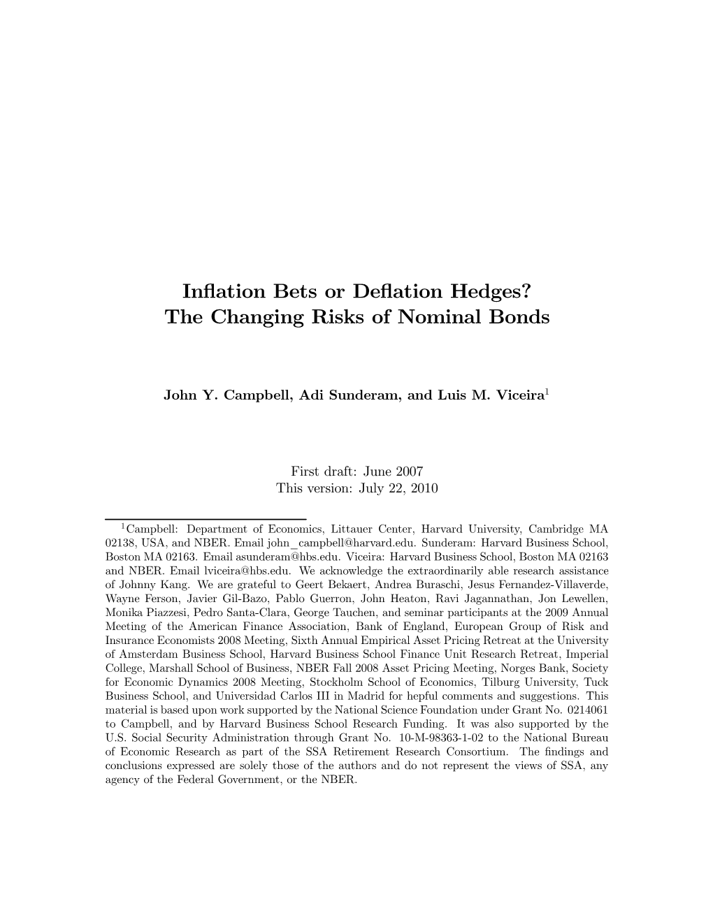 Inflation Bets Or Deflation Hedges? the Changing Risks of Nominal