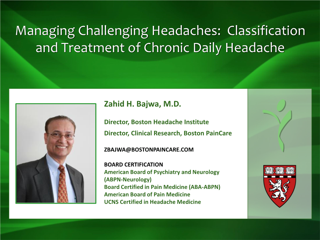 Classification and Treatment of Chronic Daily Headache