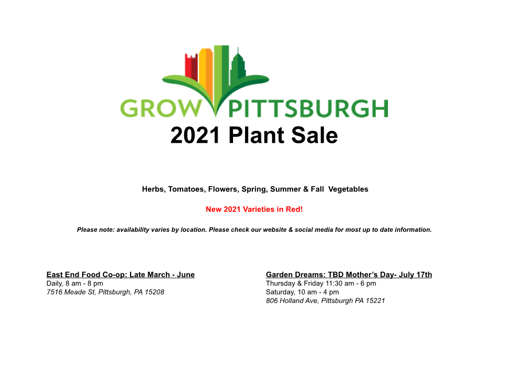 2021 Grow Pittsburgh Plant Sale Catalog