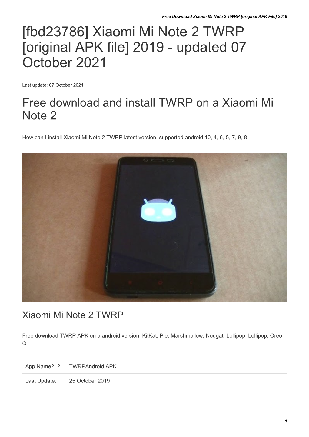 Xiaomi Mi Note 2 TWRP [Original APK File] 2019 [Fbd23786] Xiaomi Mi Note 2 TWRP [Original APK File] 2019 - Updated 07 October 2021