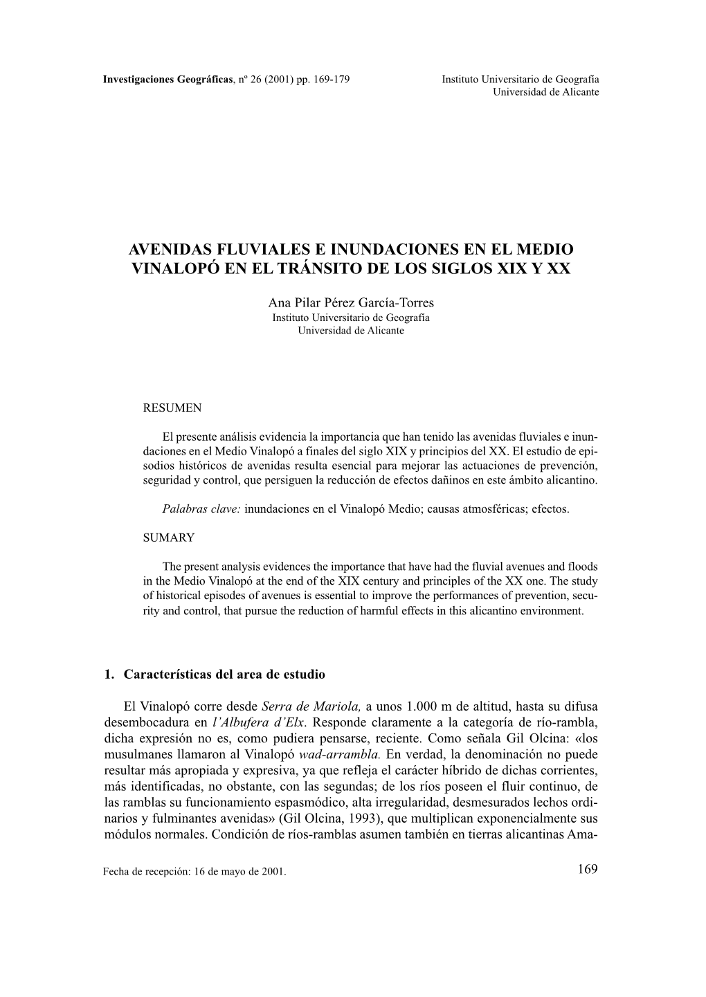 Avenidas Fluviales E Inundaciones En El Medio Vinalopó En El Tránsito De Los Siglos Xix Y Xx