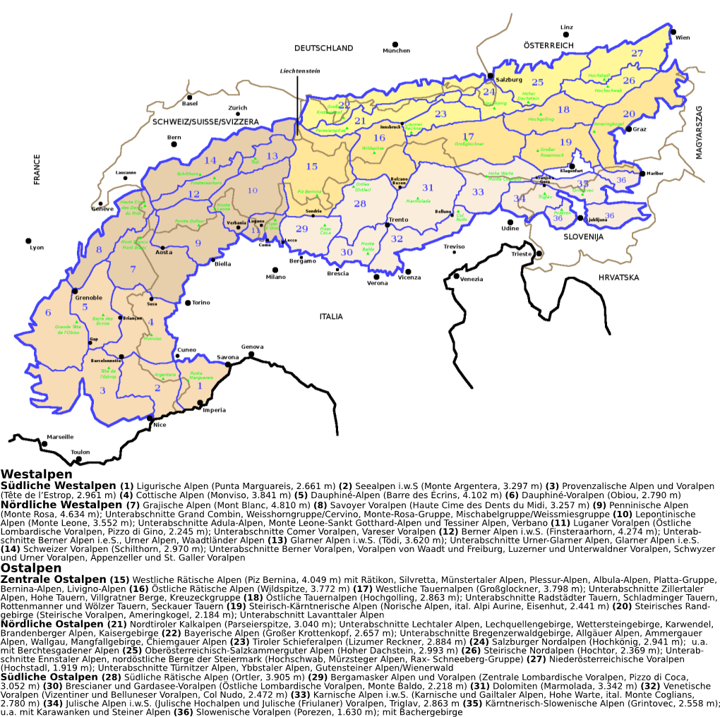 Westalpen Ostalpen