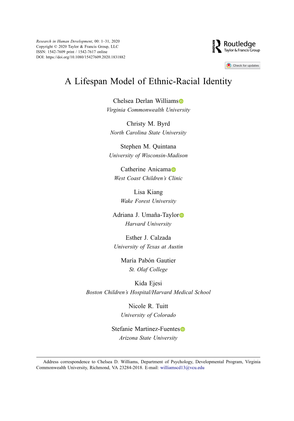 A Lifespan Model of Ethnic-Racial Identity