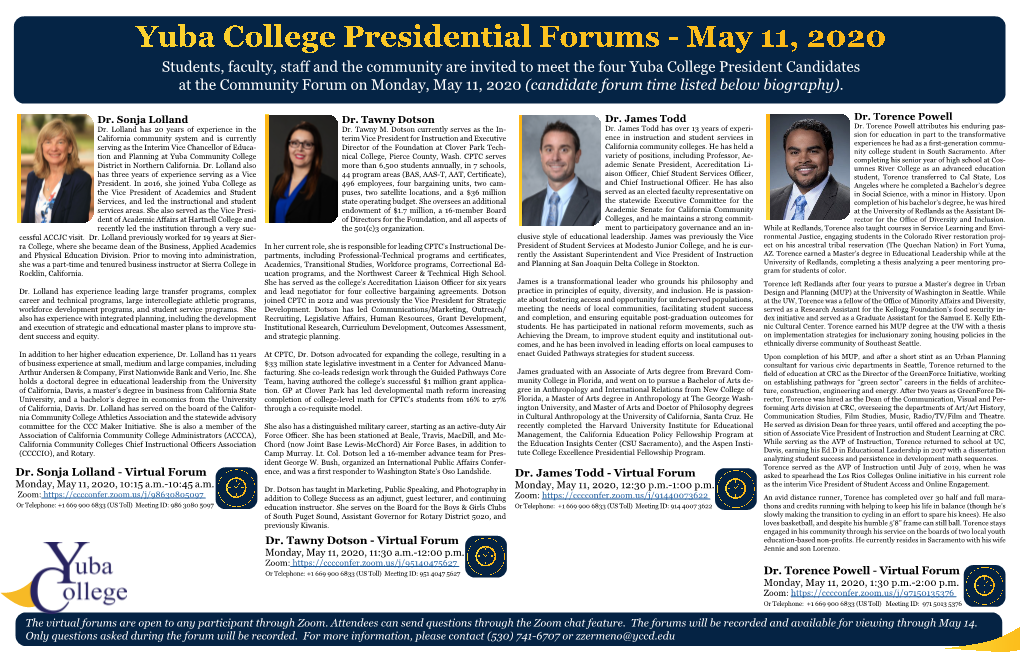Yuba College Presidential Forums