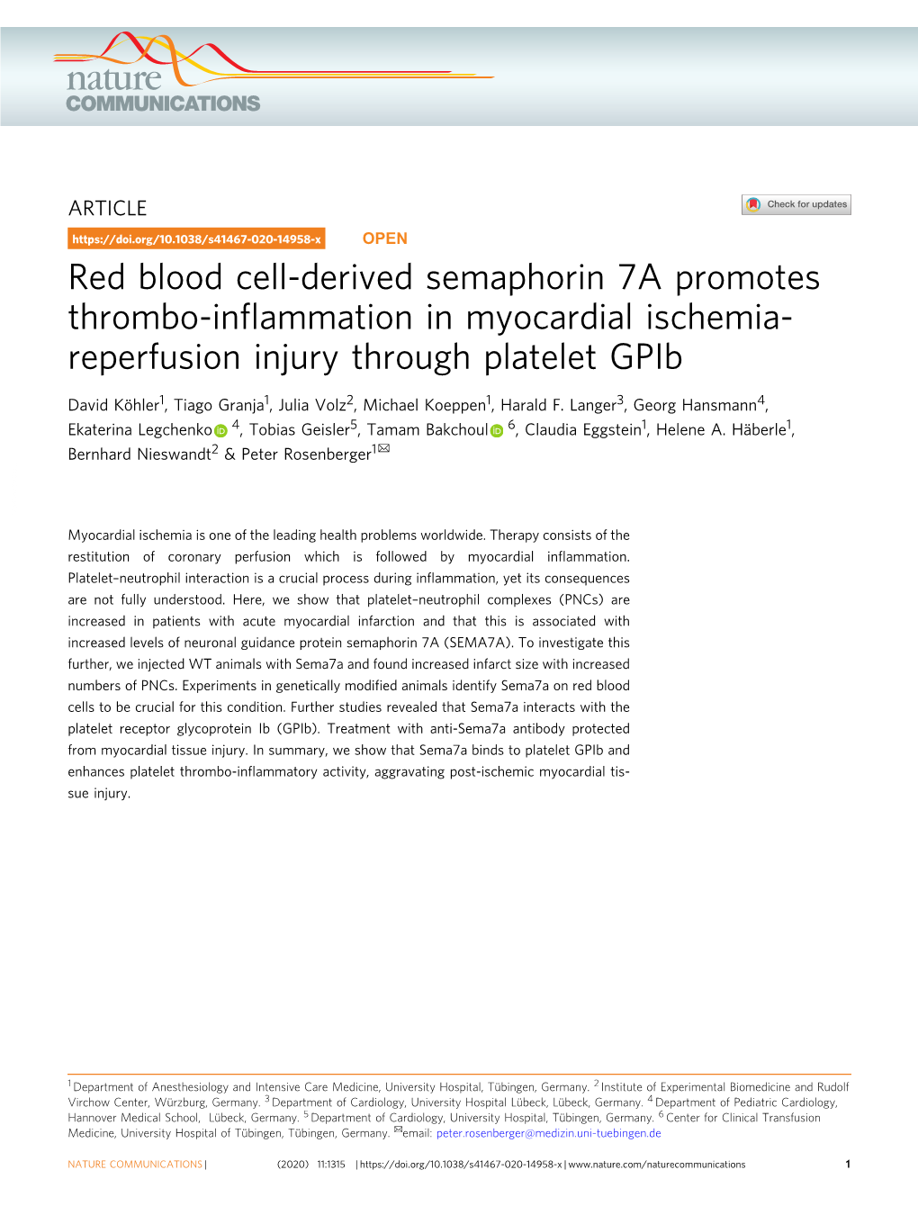 Red Blood Cell-Derived Semaphorin 7A Promotes Thrombo-Inflammation