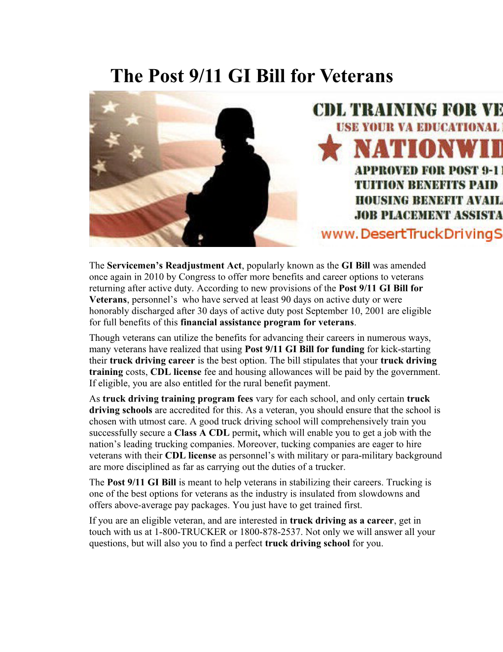 The Post 9/11 GI Bill for Veterans