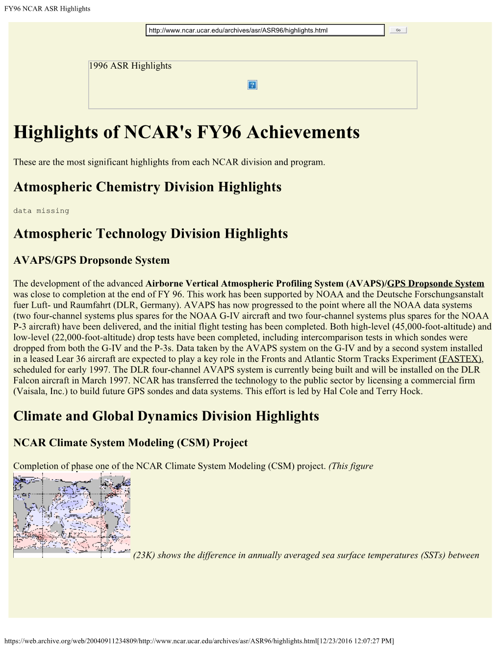 FY96 NCAR ASR Highlights