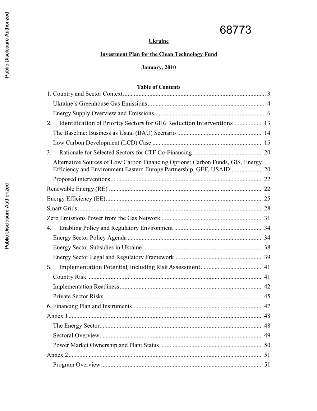 Ukraine Investment Plan for the Clean Technology Fund January, 2010