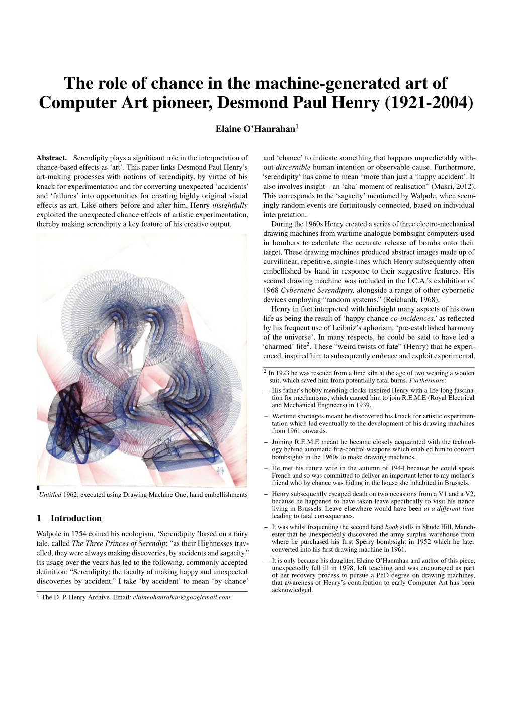 The Role of Chance in the Machine-Generated Art of Computer Art Pioneer, Desmond Paul Henry (1921-2004)