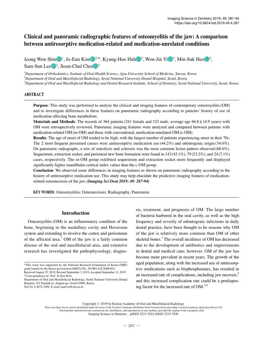 Clinical and Panoramic Radiographic Features of Osteomyelitis of the Jaw: a Comparison Between Antiresorptive Medication-Related and Medication-Unrelated Conditions