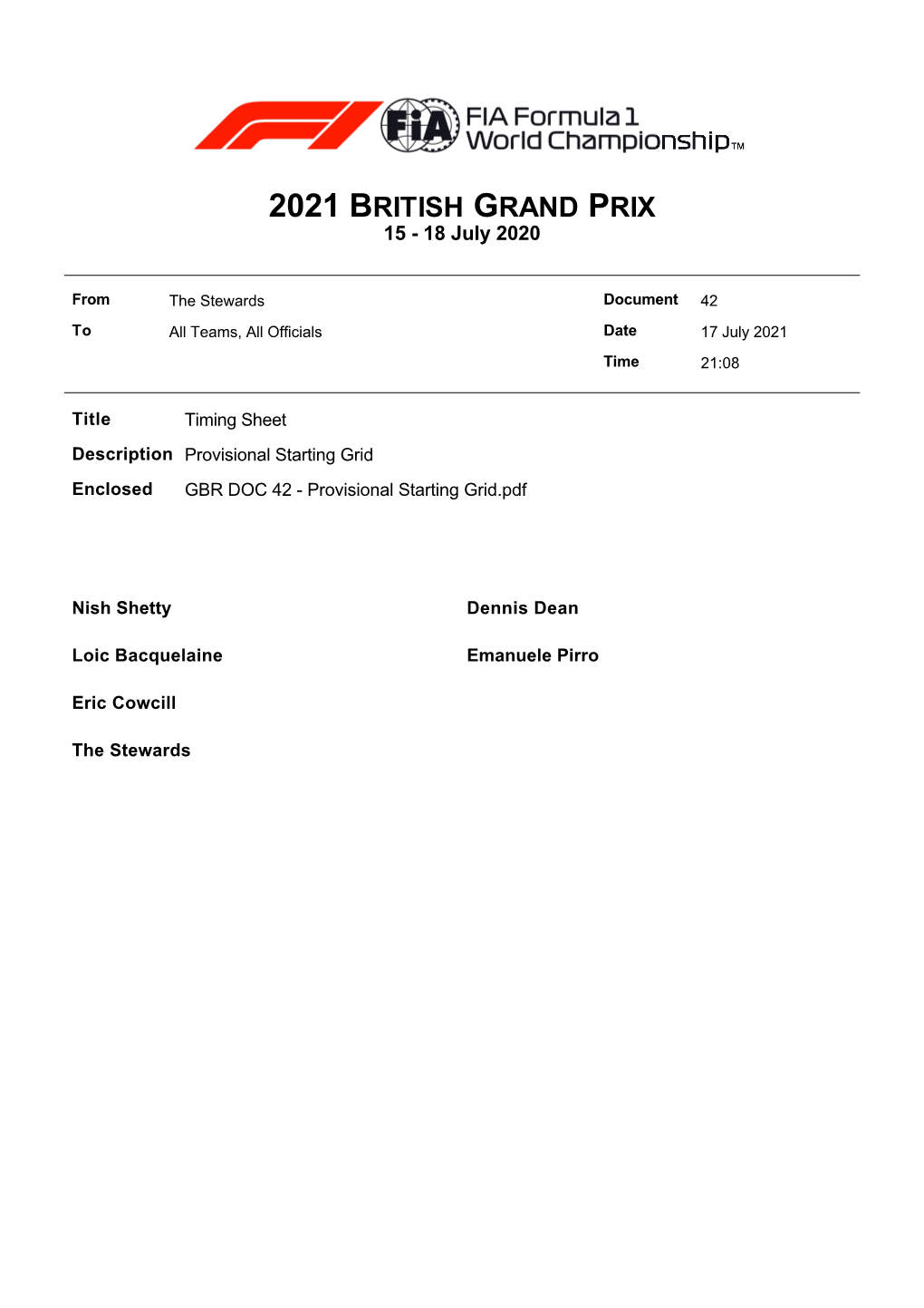 2021 BRITISH GRAND PRIX 15 - 18 July 2020