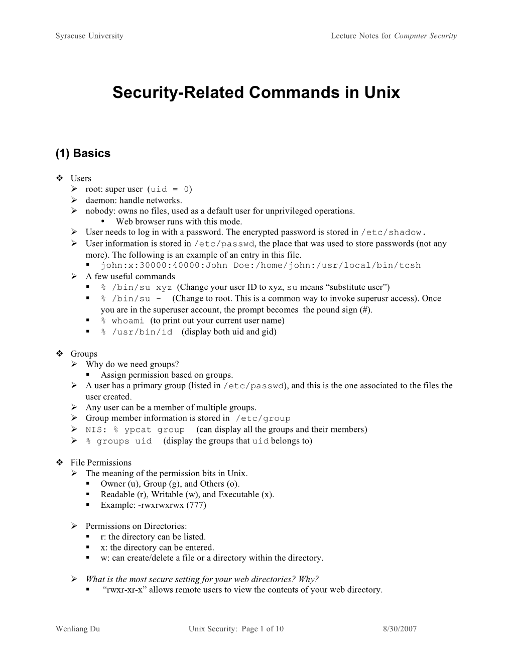 Security-Related Commands in Unix