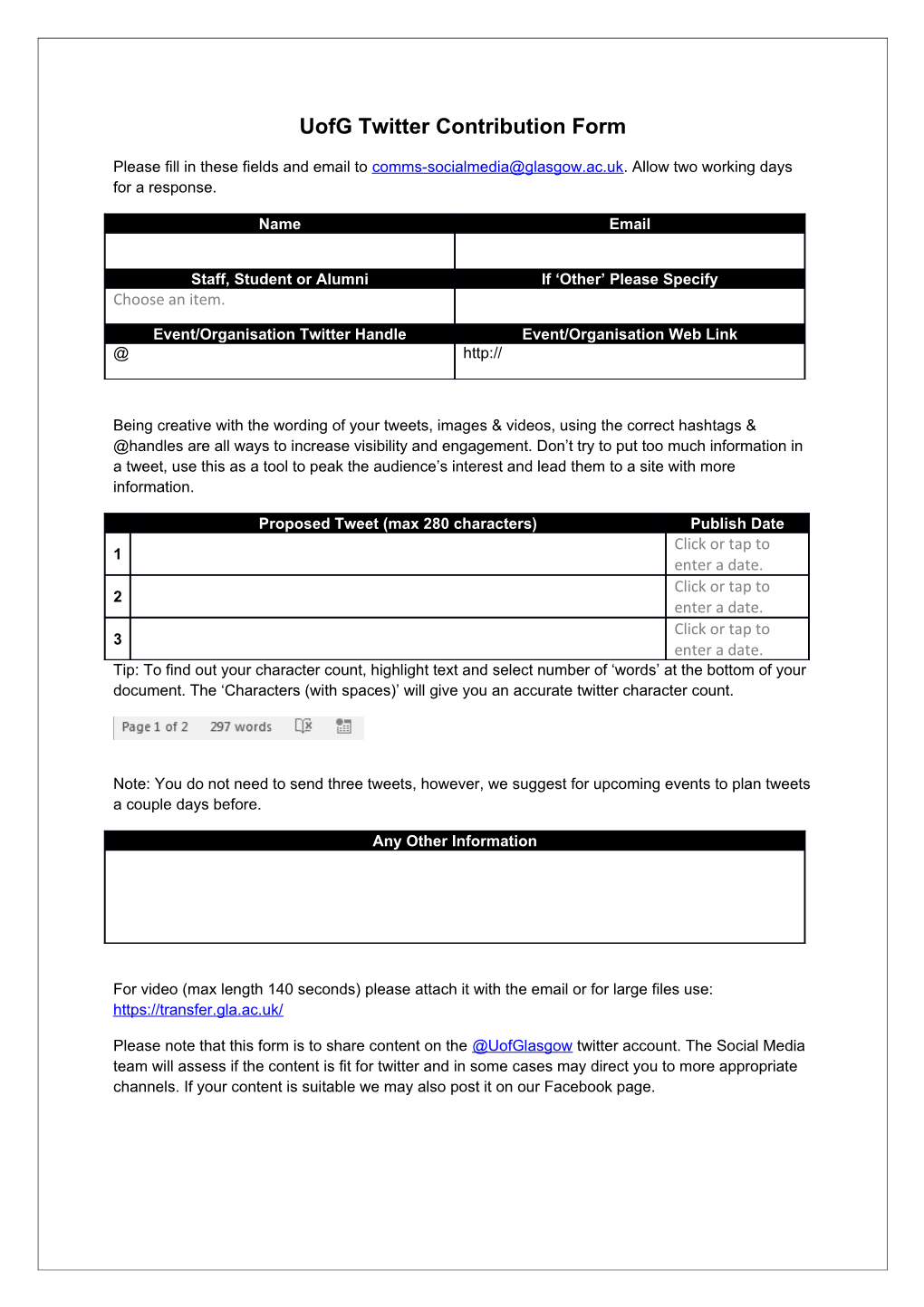 Uofg Twitter Contribution Form