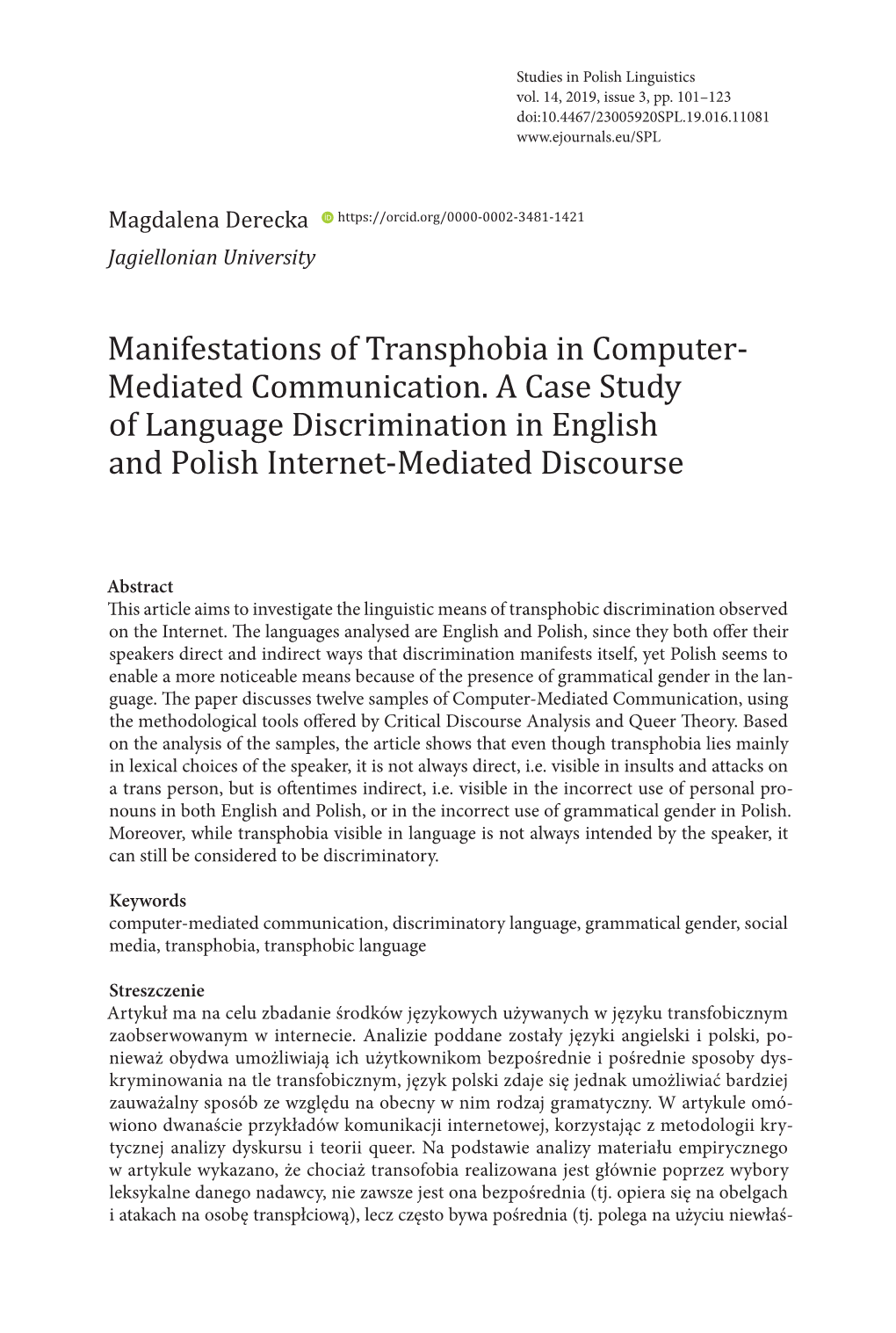 Manifestations of Transphobia in Computer-Mediated Communication… 103